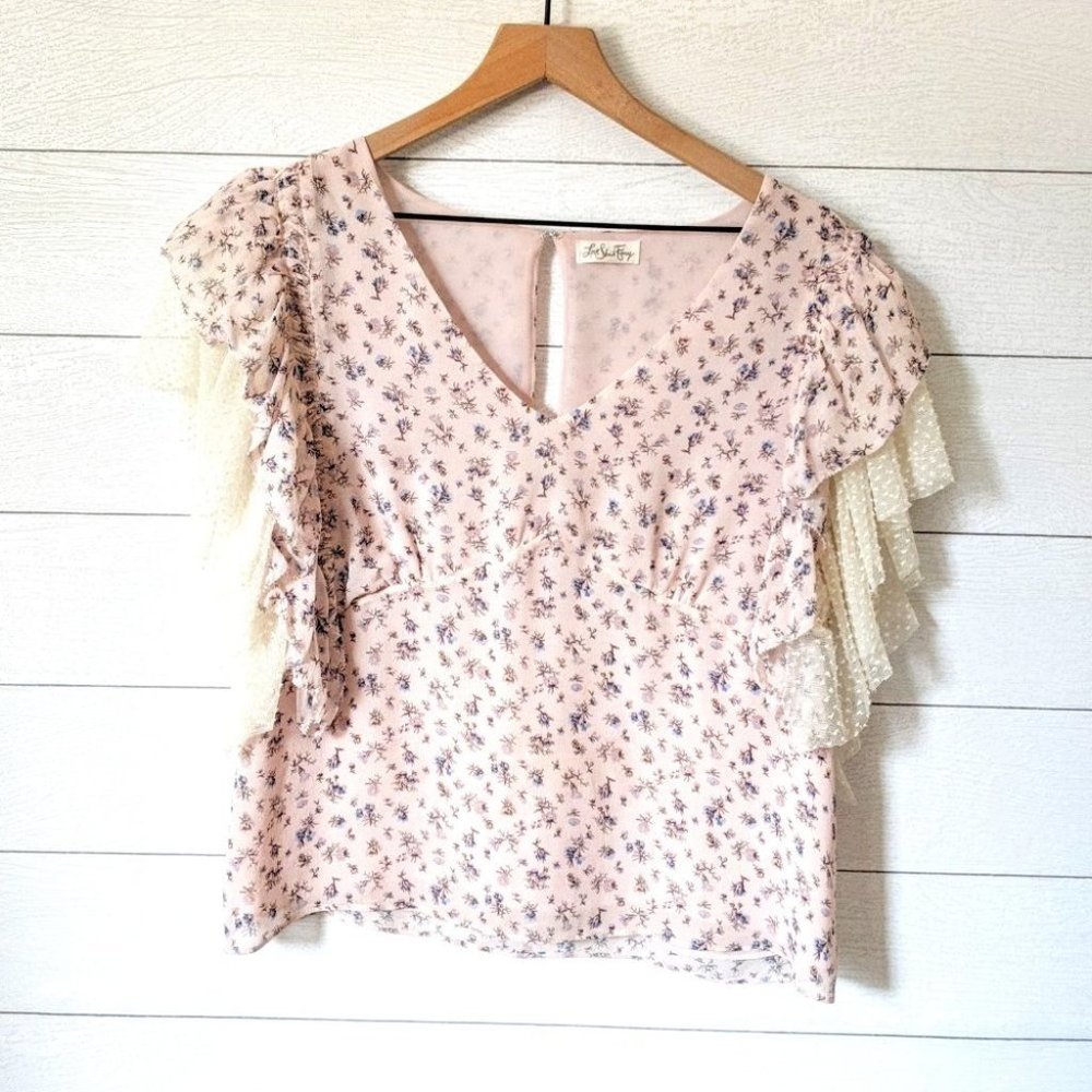 Love Shack Fancy Lace Flutter Sleeve Silk Top M